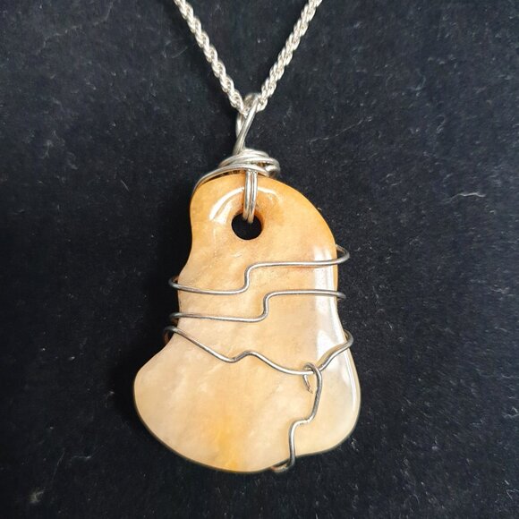 ✨ Bold Handcrafted Natural Yellow Jasper Silver Pendant Necklace ✨ - Picture 5 of 11